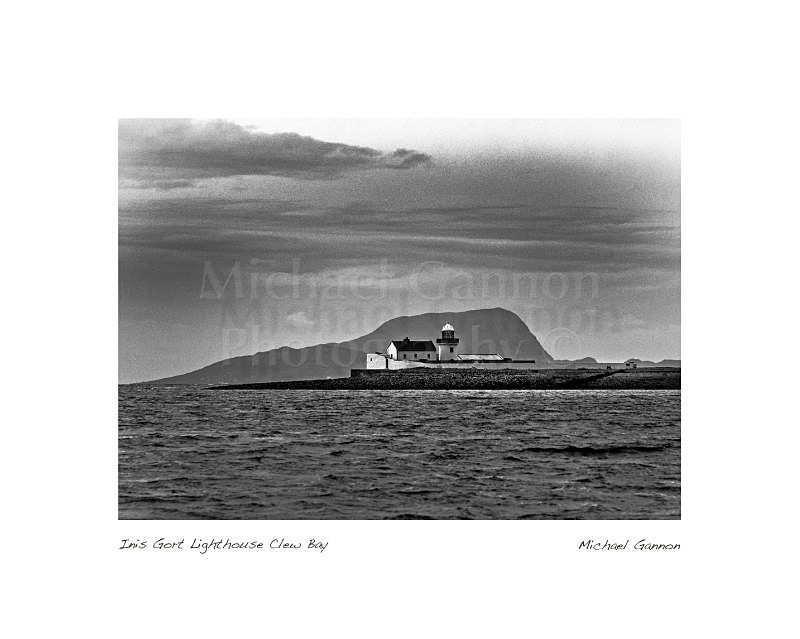 Inis Gort Lighthouse Clew Bay 1 - Landscape Black and White