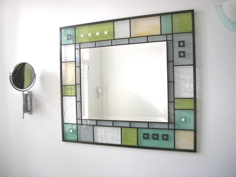 Green bathroom mirror | Carole Gray | Stained glass commission