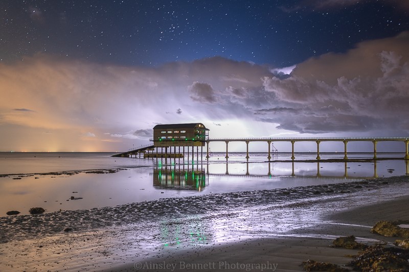 ab507 Passing storm Bembridge lifeboat station - The Isle of Wight by night