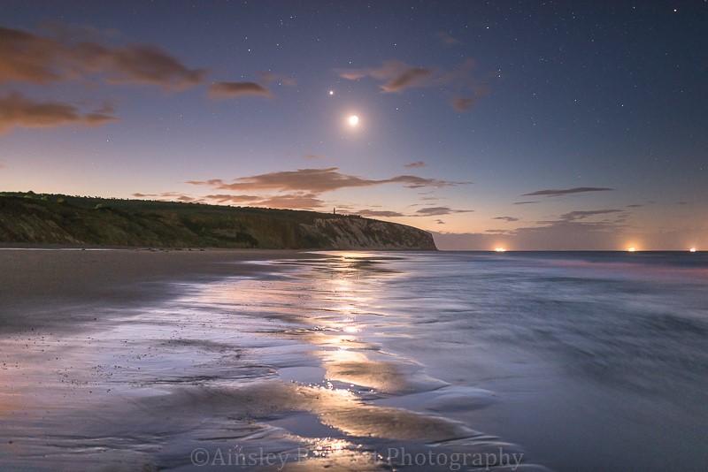 ab413 Moon and Venus over Culver cliffs - The Isle of Wight by night