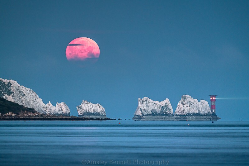ab634 Needles summer Moonset - The Needles and Alum Bay