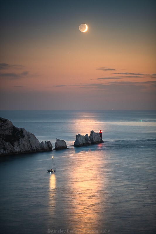ab608 Moonshine over the Needles - The Isle of Wight by night