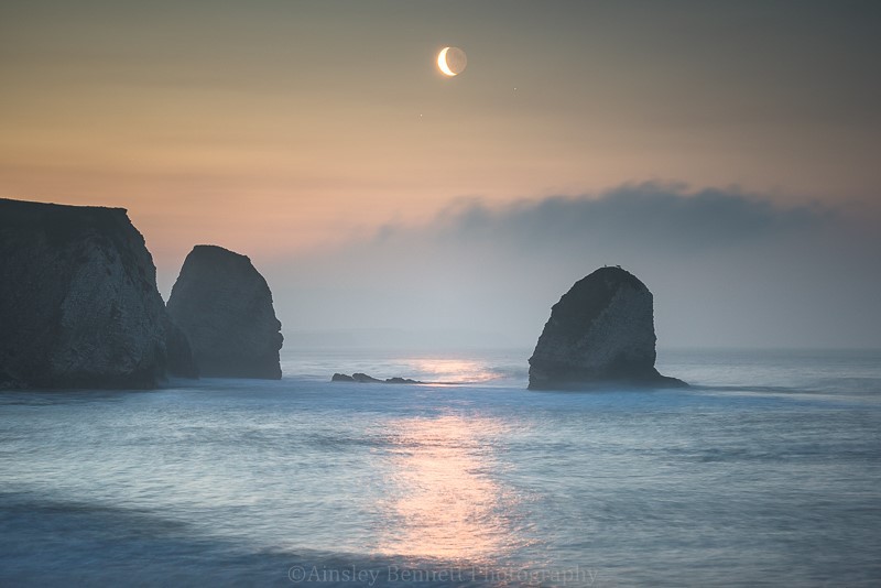 ab467 Misty Moonrise over Freshwater bay - Compton and Freshwater