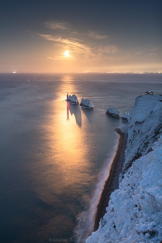 ab623 April Moonset at the Needles - The Isle of Wight by night