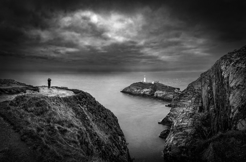 Print - Silver - Dave Bolton - Looking out on South Stack Lighthouse - Mono