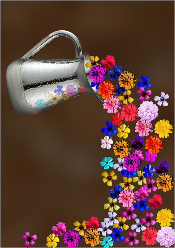  Print-Gold-Francis White-Pitcher of flowers - Ceative