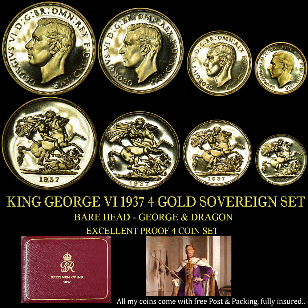 FANTASTIC KING GEORGE THE VI 1937 PROOF 4 GOLD SOVEREIGN SET £21000.00