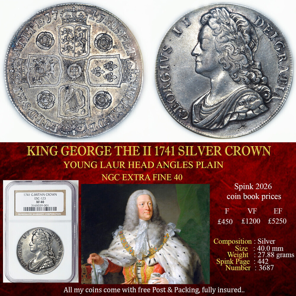 KING GEORGE THE II 1741 SILVER CROWN XF40