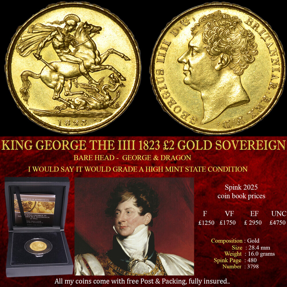 FANTASTIC KING GEORGE THE IIII 1823 £2 GOLD SOVEREIGN