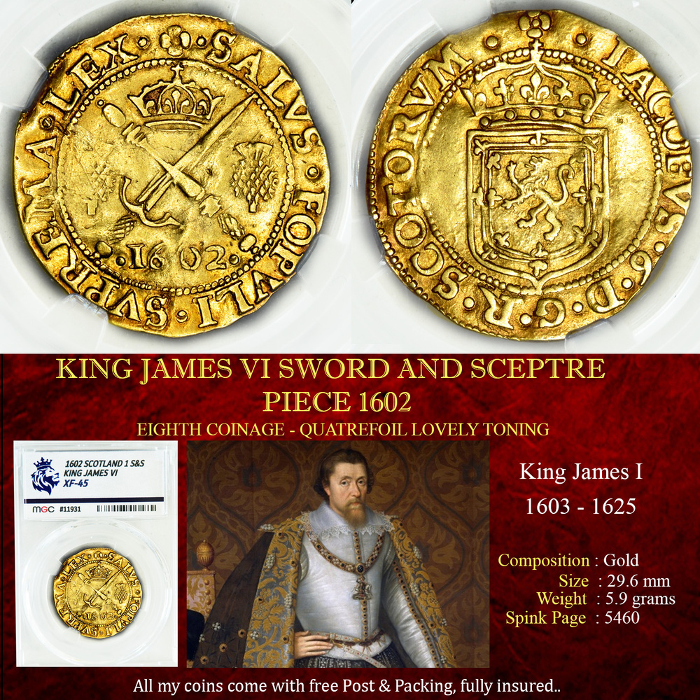 KING JAMES VI SWORD & SCEPTRE 1602, XF45