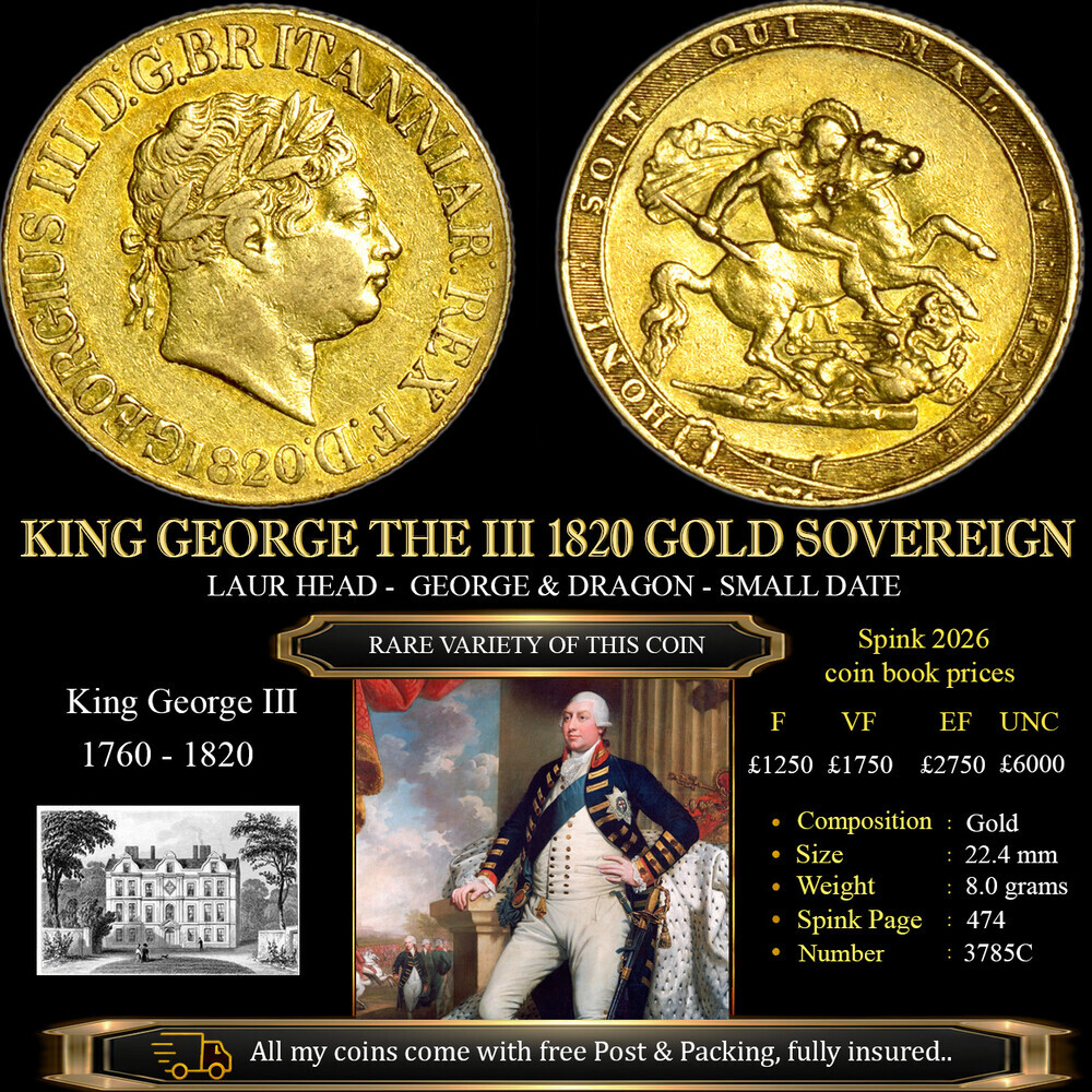 RARE SORT KING GEORGE THE III 1820 GOLD SOVEREIGN