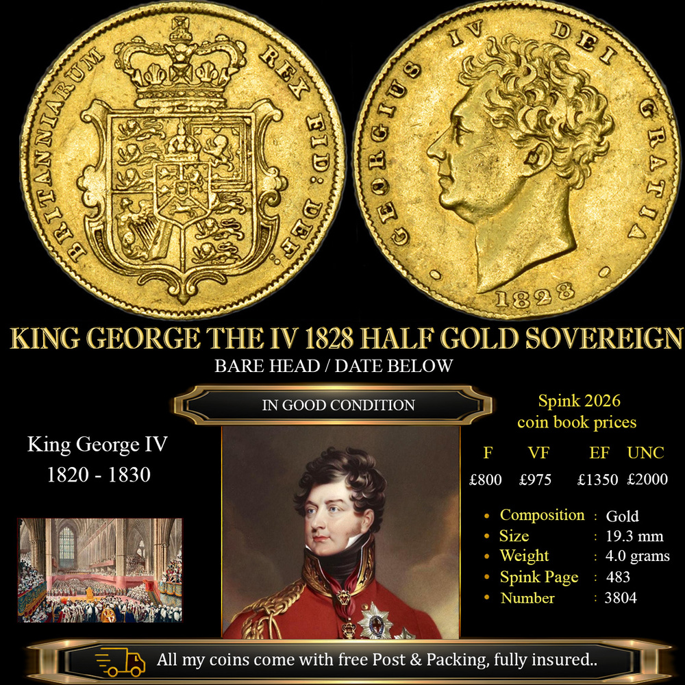 KING GEORGE THE IV 1828 HALF GOLD SOVEREIGN