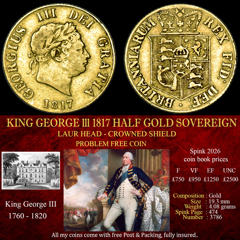 KING GEORGE lll 1817 HALF GOLD SOVEREIGN