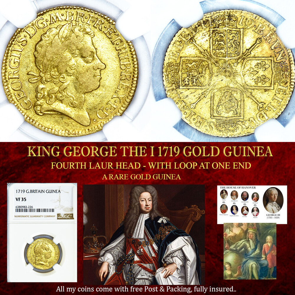 KING GEORGE THE I 1719 GOLD GUINEA VF35