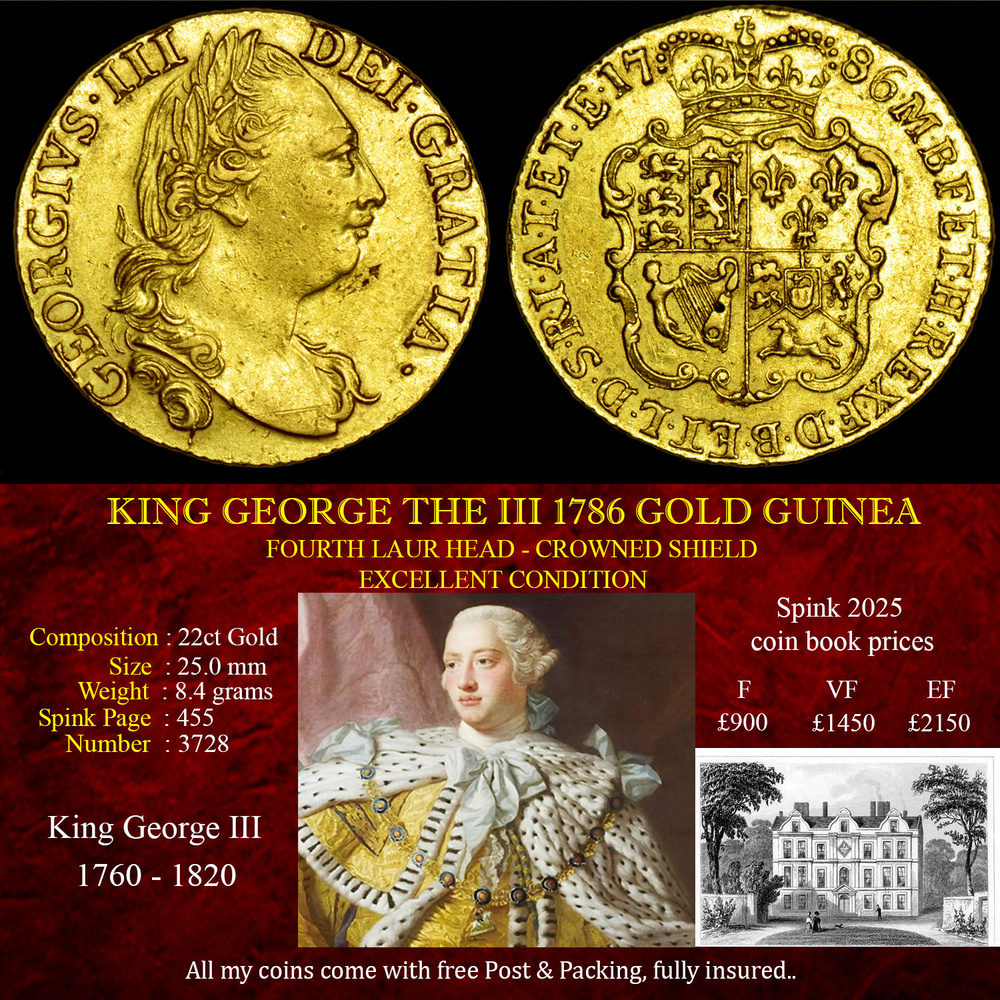 VERY GOOD KING GEORGE THE III 1786 GOLD GUINEA
