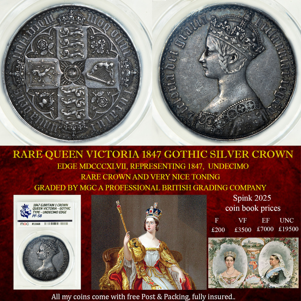 QUEEN VICTORIA 1847 GOTHIC SILVER CROWN PROOF 58