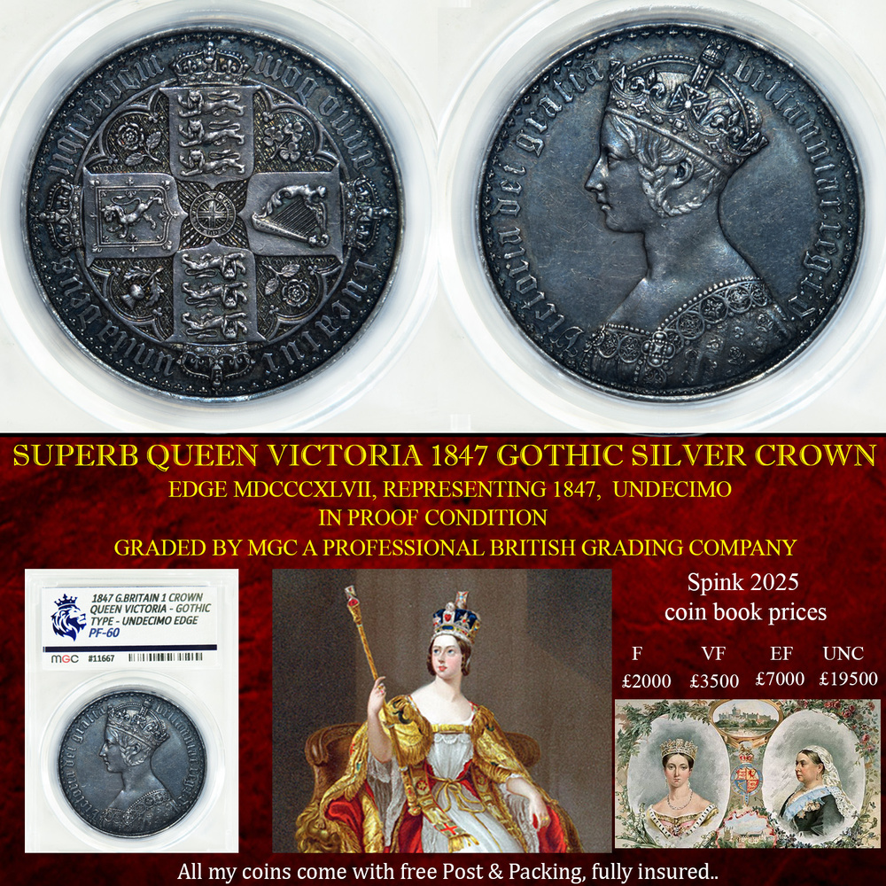 QUEEN VICTORIA 1847 GOTHIC SILVER CROWN PROOF