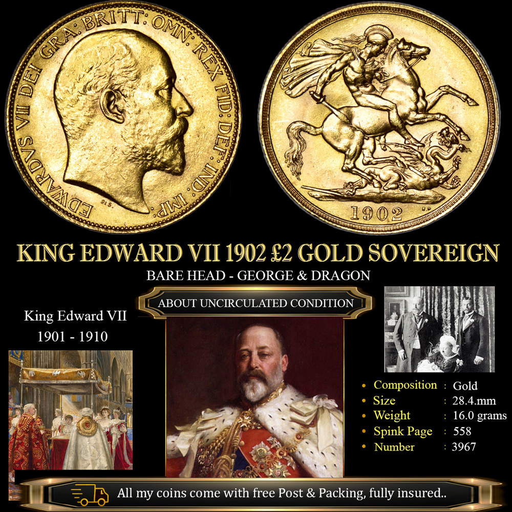 KING EDWARD VII 1902 £2 GOLD SOVEREIGN