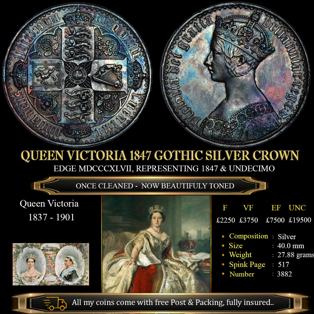 BEAUTIFUL QUEEN VICTORIA 1847 GOTHIC SILVER CROWN