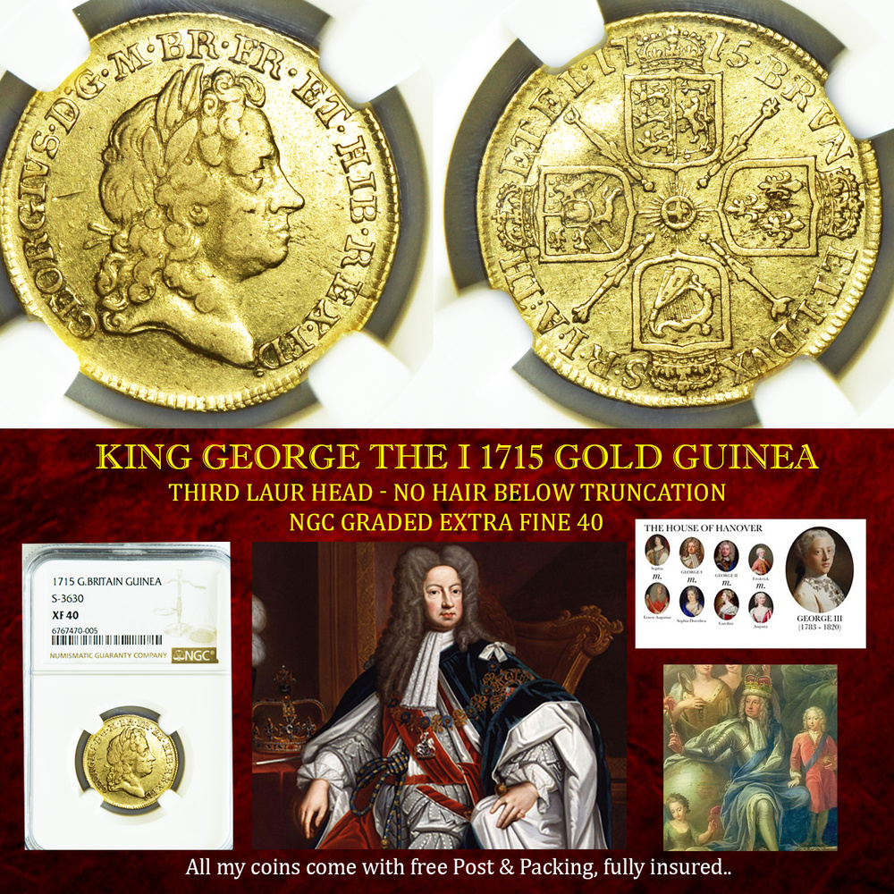 KING GEORGE THE I 1715 GOLD GUINEA NGC EF 40