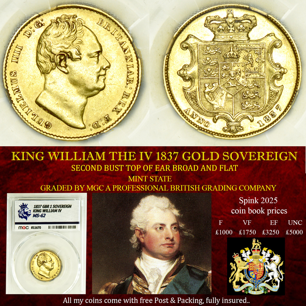 KING WILLIAM THE IV 1837 GOLD SOVEREIGN MS62