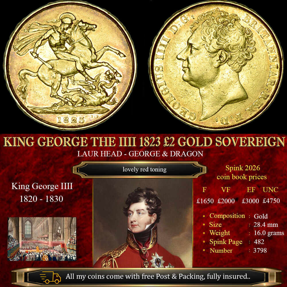 KING GEORGE THE IIII 1823 £2 GOLD SOVEREIGN