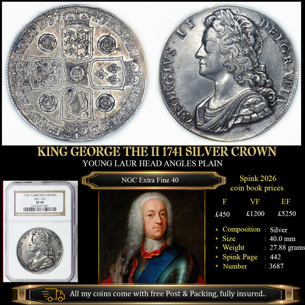 KING GEORGE THE II 1741 SILVER CROWN XF40 £1575.00