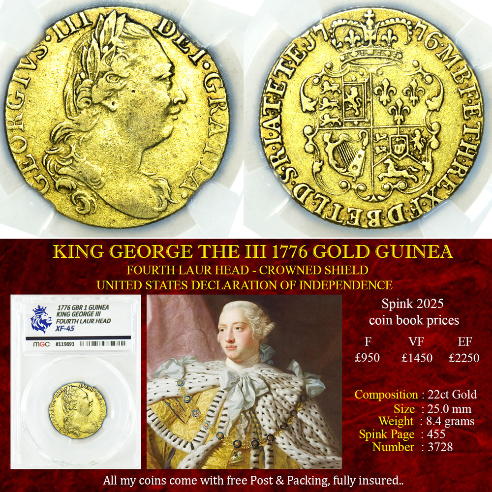 KING GEORGE THE III 1776 GOLD GUINEA XF45