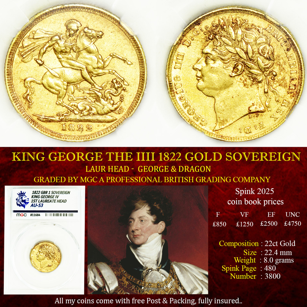 KING GEORGE THE IIII 1822 GOLD SOVEREIGN AU53