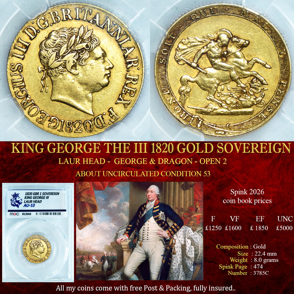 KING GEORGE THE IIII 1820 GOLD SOVEREIGN AU53
