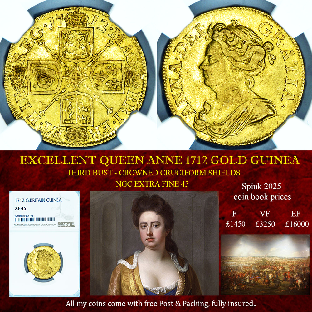 EXCELLENT QUEEN ANNE 1712 GOLD GUINEA