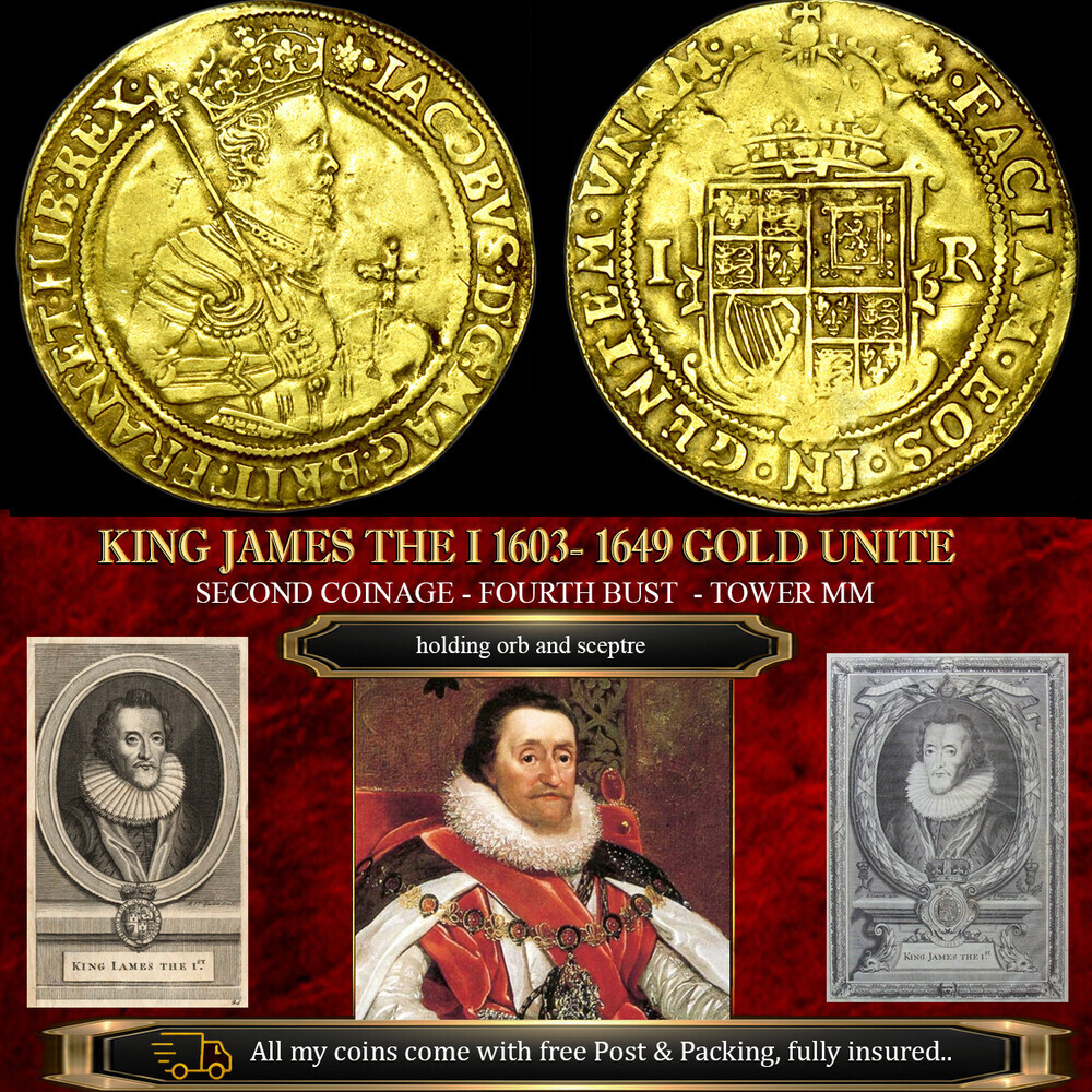 EXCELLENT KING JAMES THE I 1603- 1649 GOLD UNITE