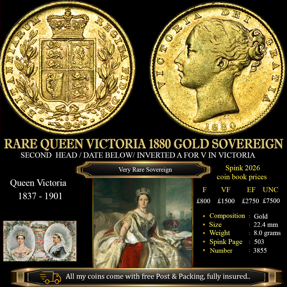QUEEN VICTORIA 1880 GOLD SOVEREIGN A FOR V