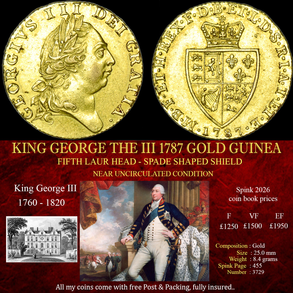 SUPERB KING GEORGE THE II 1787 GOLD GUINEA