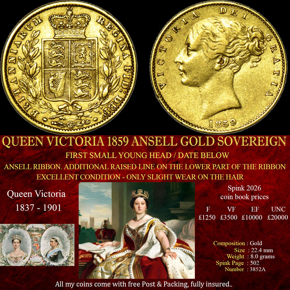 EXCELLENT QUEEN VICTORIA 1859 GOLD SOVEREIGN ANSELL