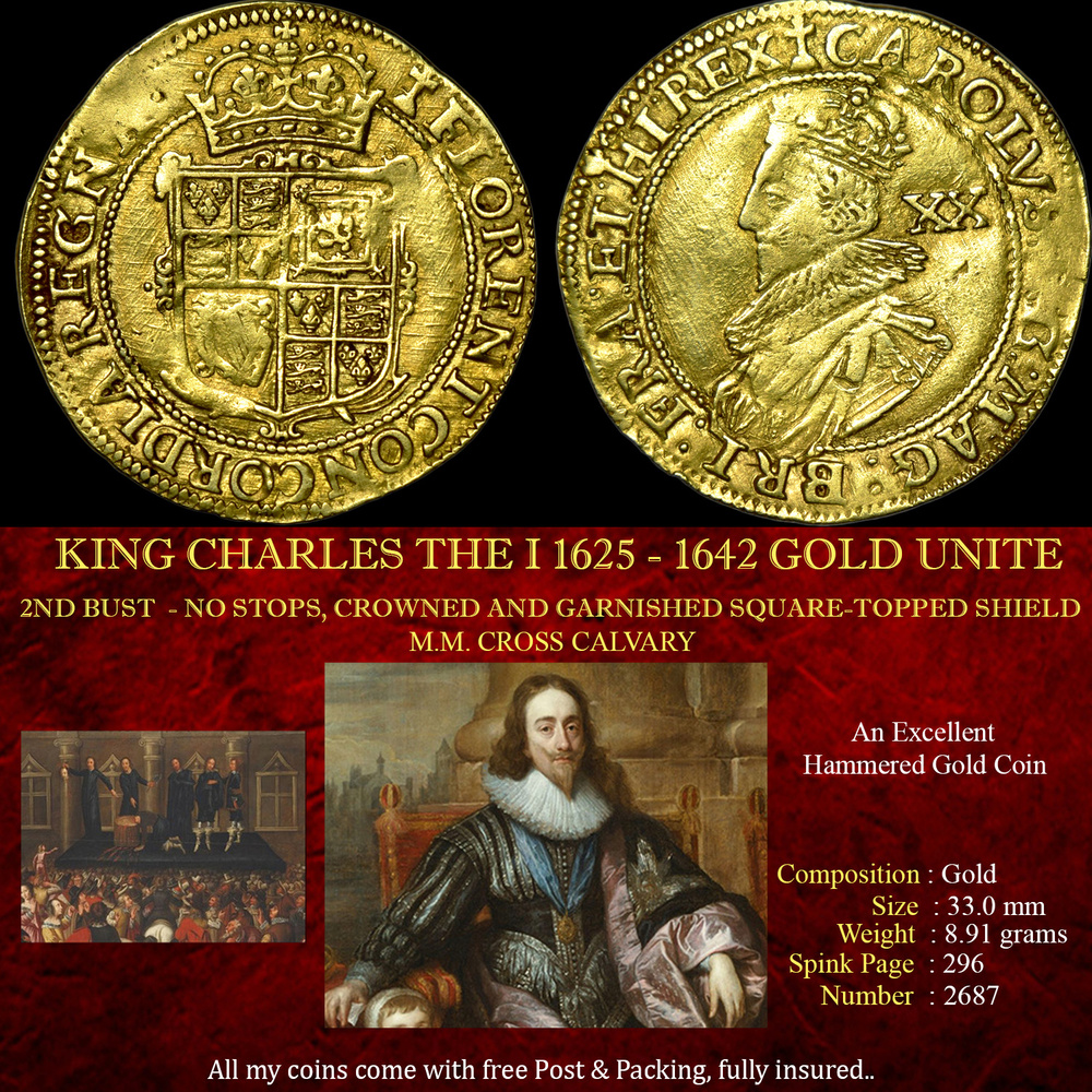 KING CHARLES THE I 1625 - 1642 GOLD UNITE