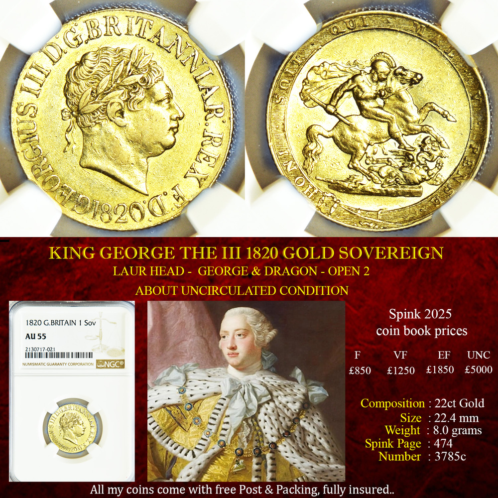 KING GEORGE THE III 1820 GOLD SOVEREIGN AU55