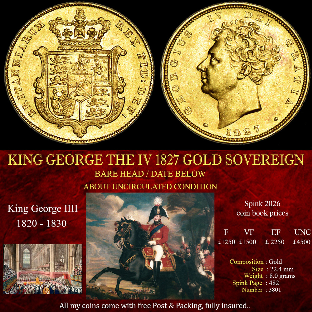 SUPERB KING GEORGE THE IV 1827 GOLD SOVEREIGN