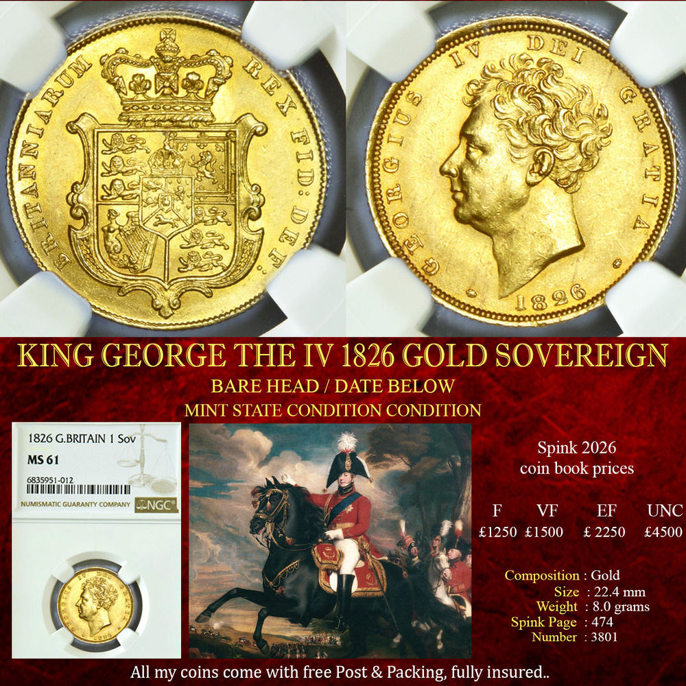 KING GEORGE THE IV 1826 GOLD SOVEREIGN MINT STATE