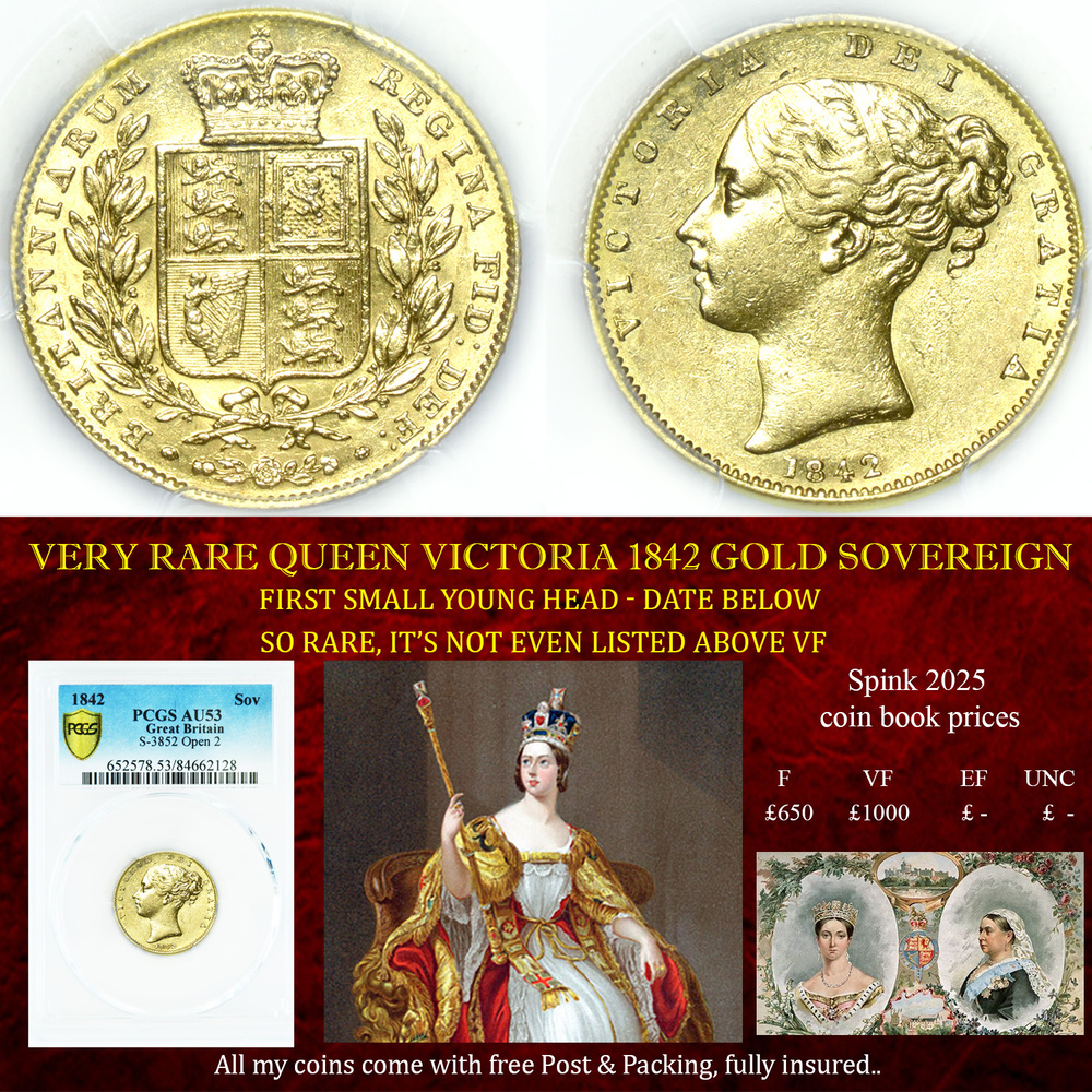 VERY RARE QUEEN VICTORIA 1842 GOLD SOVEREIGN