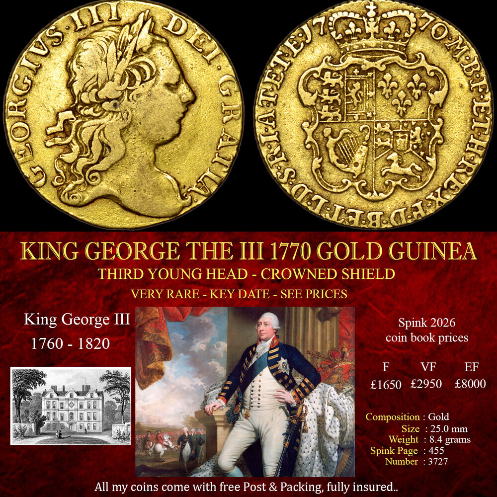 VERY RARE KING GEORGE THE III 1770 GOLD GUINEA
