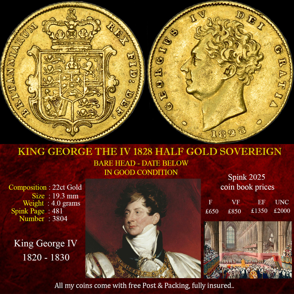 KING GEORGE THE IV 1828 HALF GOLD SOVEREIGN