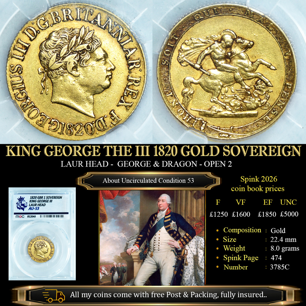 KING GEORGE THE IIII 1820 GOLD SOVEREIGN AU53