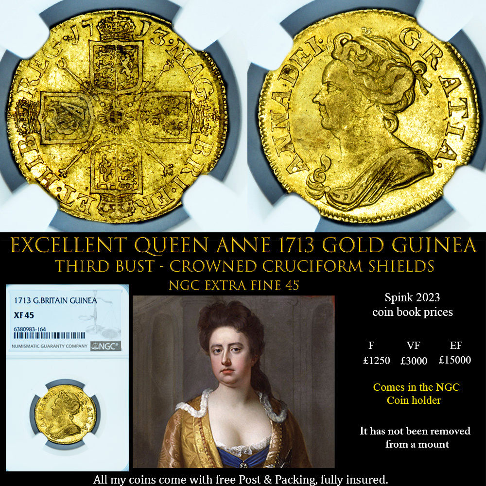 LOVELY QUEEN ANNE 1713 FULL GOLD GUINEA