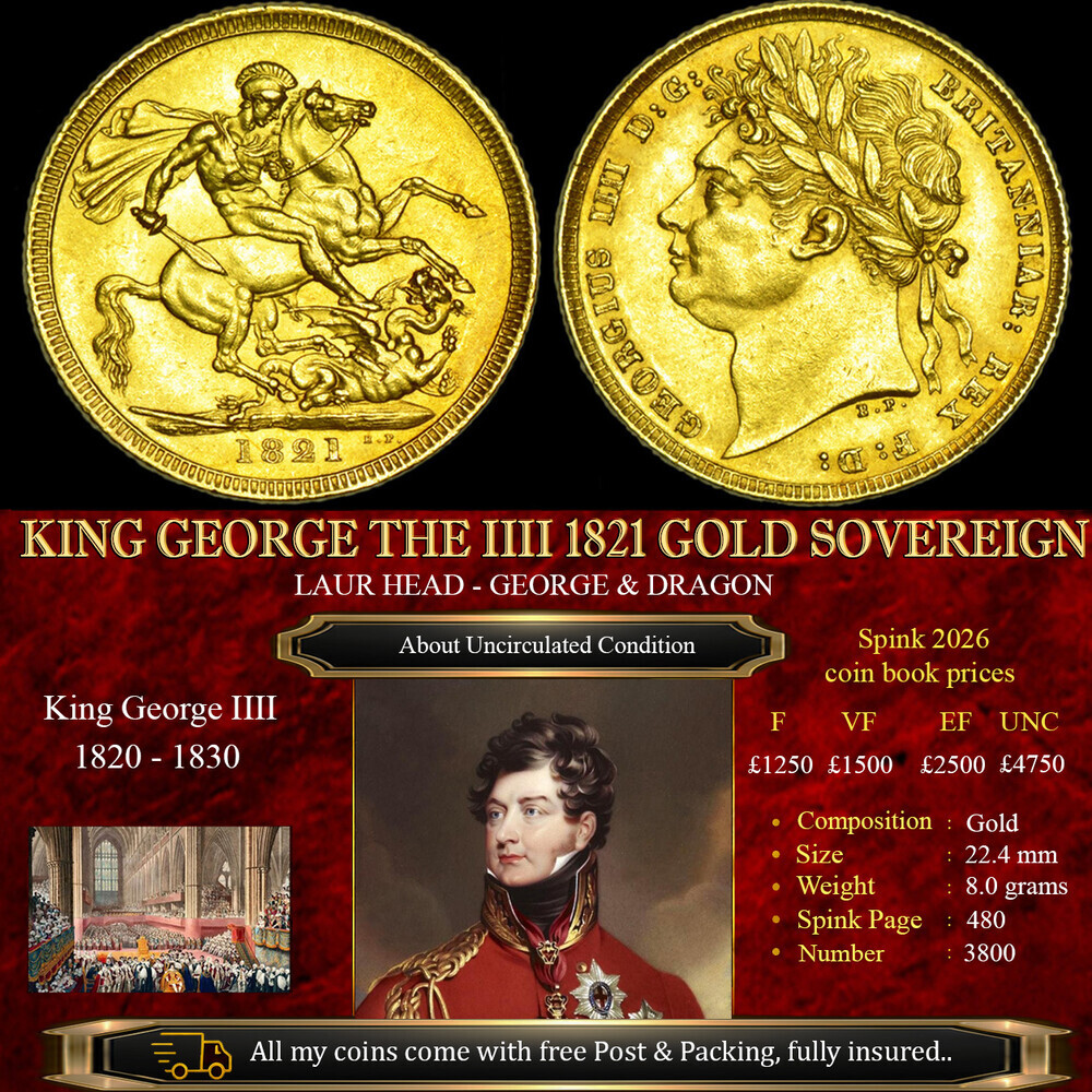 SUPERB KING GEORGE THE IIII 1821 GOLD SOVEREIGN