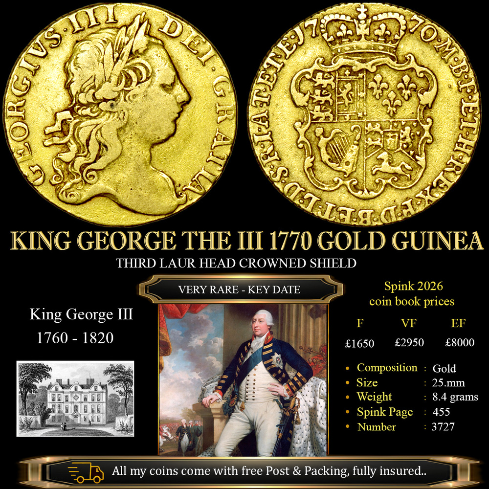 RARE KING GEORGE THE III 1770 GOLD GUINEA