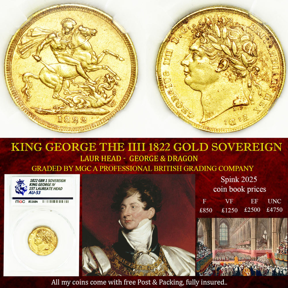 KING GEORGE THE IIII 1822 GOLD SOVEREIGN AU53