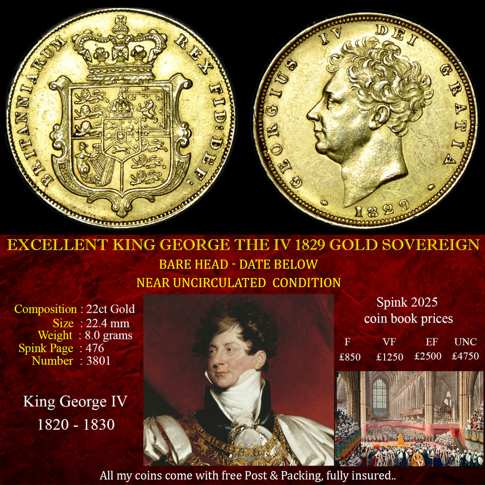 EXCELLENT KING GEORGE THE IV 1829 GOLD SOVEREIGN