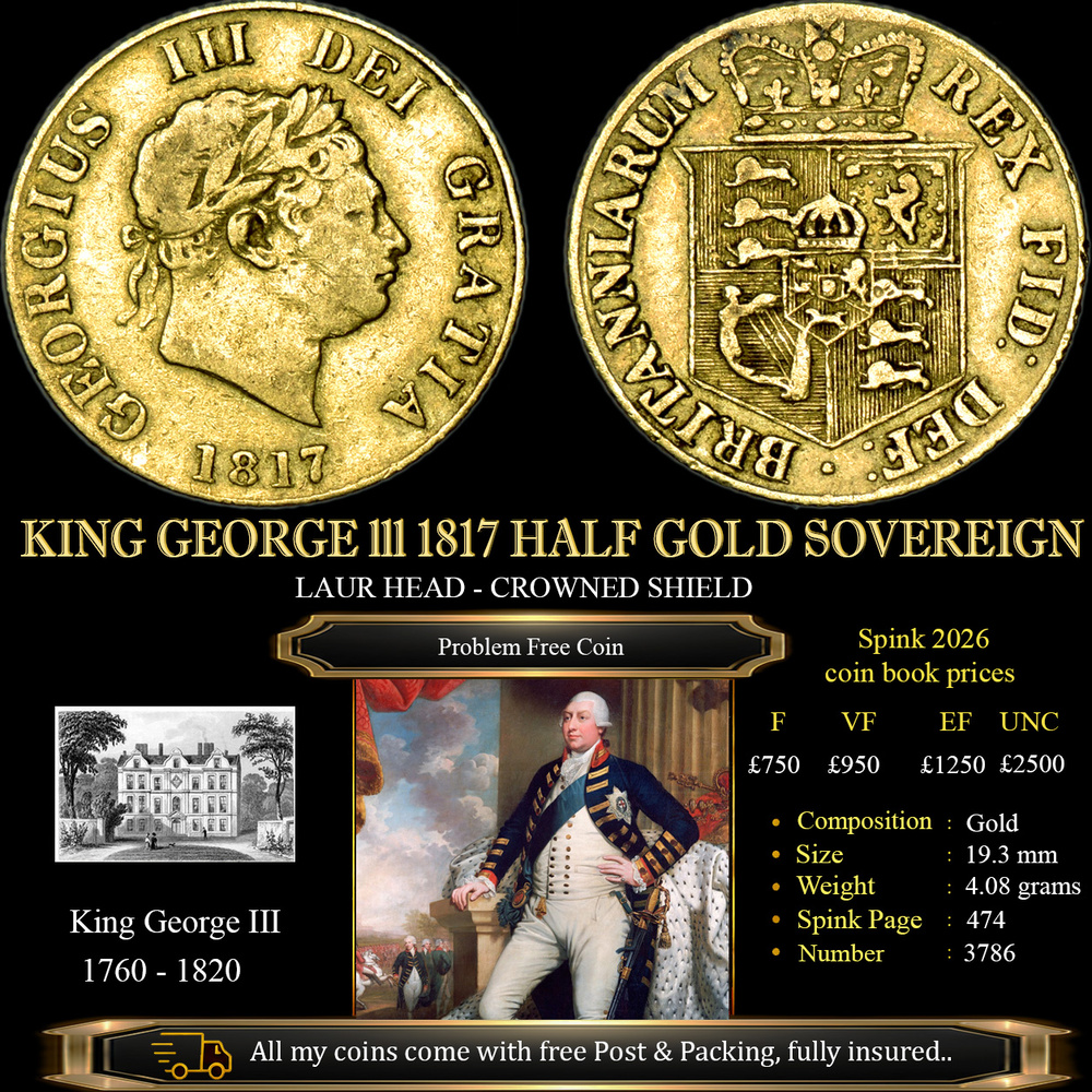KING GEORGE lll 1817 HALF GOLD SOVEREIGN