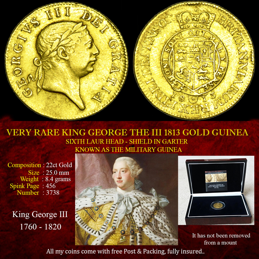 VERY RARE KING GEORGE THE III 1813 GOLD GUINEA